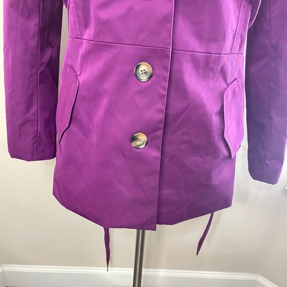 SANDRO STUDIO Purple Ruffle Trim All-Weather Lightweight Jacket Tie Belt, Large - Picture 3 of 11